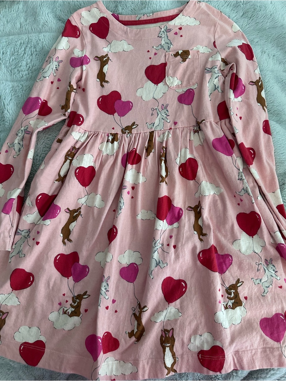 Mini Boden Pink Heart Balloon & Bunny Print Long-Sleeve Dress